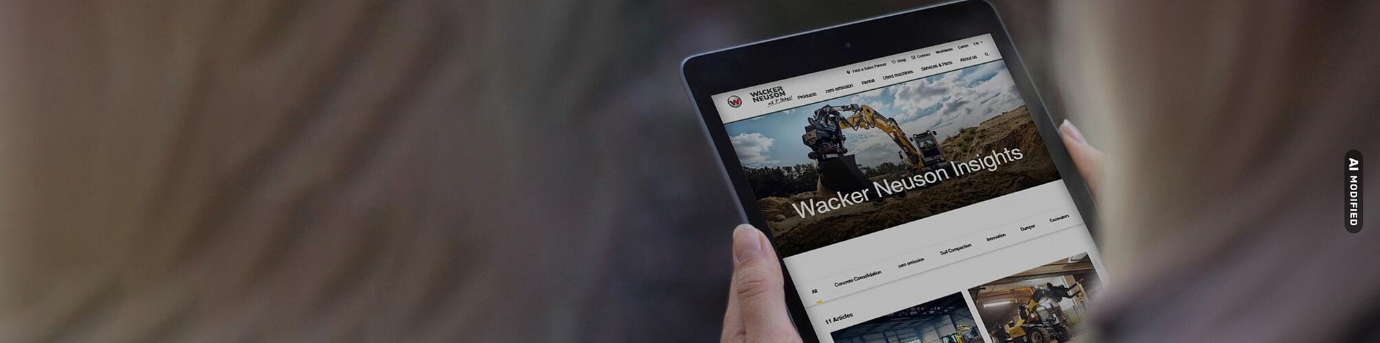 women reads articles from Wacker Neuson Insights on tablet